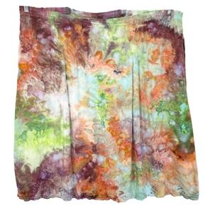 Studio 1940 Plus Size 14/16‎ Skirt Handmade Tie Dye Eyelet Hem Green Orange 1339